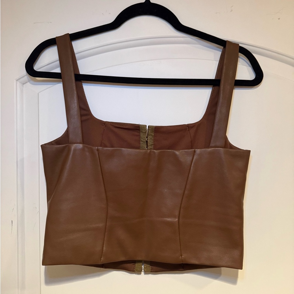 Edikted Brown Faux Leather Crop Top - Picture 3 of 4